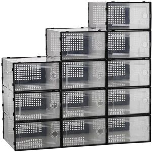 H&O Direct 12 Pack Plastic Stackable Shoe Storage Boxes For Home in Black Black H&O Direct 12 Pack Plastic Stackable Shoe Storage Boxes For Home in Black Black