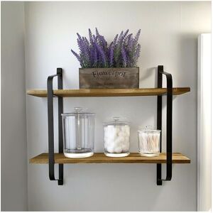 Living and Home 2 Tiers Wall Mounted Industrial Style Classic Metal Wire Tidy Wooden Decor Floating Shelf Display Rack Organizer in Black Black Living and Home 2 Tiers Wall Mounted Industrial Style Classic Metal Wire Tidy Wooden Decor Floating Shelf Display Rack Organizer in Black Black