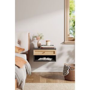 H&O Direct Floating Bedroom Nightstand with Pseudo-rattan Drawer in Black Black H&O Direct Floating Bedroom Nightstand with Pseudo-rattan Drawer in Black Black