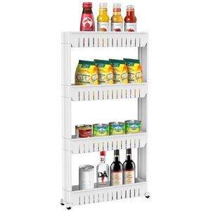 Nes Home Slim 4 Tier Storage Trolley Cart White Kitchen Bathroom Shelf Organiser Rack White Nes Home Slim 4 Tier Storage Trolley Cart White Kitchen Bathroom Shelf Organiser Rack White