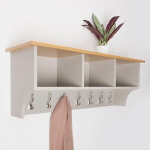 Charles Bentley Charnwood Floating Storage Shelf with Metal Hooks & Three Storage Cubbies in Beige Beige Charles Bentley Charnwood Floating Storage Shelf with Metal Hooks & Three Storage Cubbies in Beige Beige