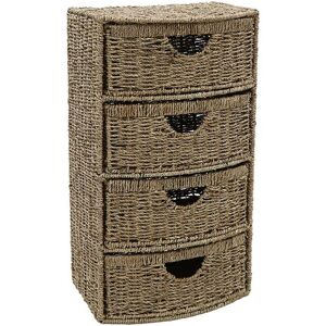 JVL Seagrass 4 Drawer Bow Front Storage Tower in Natural Natural JVL Seagrass 4 Drawer Bow Front Storage Tower in Natural Natural