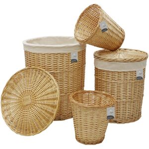 JVL Hand Woven Acacia Set of 2 Round Laundry Willow Baskets with 2 Waste Paper Baskets in Gold Gold JVL Hand Woven Acacia Set of 2 Round Laundry Willow Baskets with 2 Waste Paper Baskets in Gold Gold