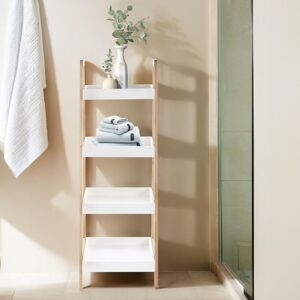 Orsina Contemporary Four Tier Birch Wood Bathroom Shelf Unit, Versatile Large Shelving Unit, Durable Shelf in White White Orsina Contemporary Four Tier Birch Wood Bathroom Shelf Unit, Versatile Large Shelving Unit, Durable Shelf in White White