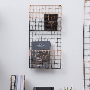 Orsina 2 Tier Wall Mount Magazine Rack, Iron Wireframe Newspaper Holder, Black & Rose Gold Finish Magazine Holder Gold Orsina 2 Tier Wall Mount Magazine Rack, Iron Wireframe Newspaper Holder, Black & Rose Gold Finish Magazine Holder Gold