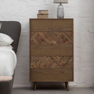 Orsina Oak & Elm 5 Drawer Wood Chest, Geometric Cabinet, Natural Toned Dresser, Storage Unit With Brass Finish Feet Natural Orsina Oak & Elm 5 Drawer Wood Chest, Geometric Cabinet, Natural Toned Dresser, Storage Unit With Brass Finish Feet Natural