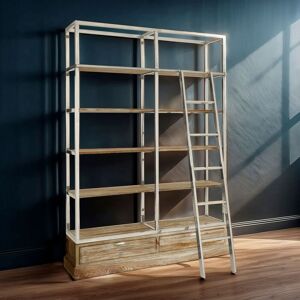 Orsina Display Unit With Moveable Ladder, Shelf Unit With Storage Drawers, Wall Shelving Unit, Pine Wood Bookcase in Brown Brown Orsina Display Unit With Moveable Ladder, Shelf Unit With Storage Drawers, Wall Shelving Unit, Pine Wood Bookcase in Brown Brown