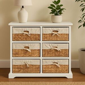 Orsina Stylish 6 Seagrass Drawer Chest, Modern Chest Of Drawers For Livingroom, Sleek Minimalist Chest For Lounge in White White Orsina Stylish 6 Seagrass Drawer Chest, Modern Chest Of Drawers For Livingroom, Sleek Minimalist Chest For Lounge in White White