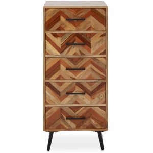 Orsina Five Drawer Mango Wood Chest, Contemporary Storage Cabinet With Black Iron Legs, Tallboy Chest Of Drawers in Natural Natural Orsina Five Drawer Mango Wood Chest, Contemporary Storage Cabinet With Black Iron Legs, Tallboy Chest Of Drawers in Natural Natural