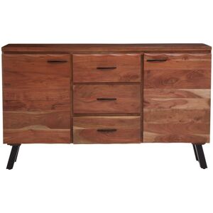 Orsina Large Acacia Sideboard, Solid Acacia Wood 2‑Door, 3‑Drawer Buffet Cabinet, Black Iron Legs & Hardware in Natural Natural Orsina Large Acacia Sideboard, Solid Acacia Wood 2‑Door, 3‑Drawer Buffet Cabinet, Black Iron Legs & Hardware in Natural Natural