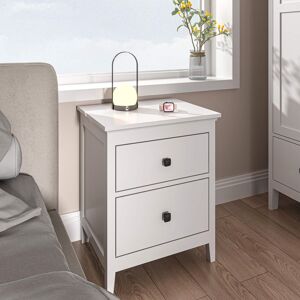 Home Source 2 Drawer Bedside Table White Nightstand MDF Bedroom Compact 61cm High White Home Source 2 Drawer Bedside Table White Nightstand MDF Bedroom Compact 61cm High White