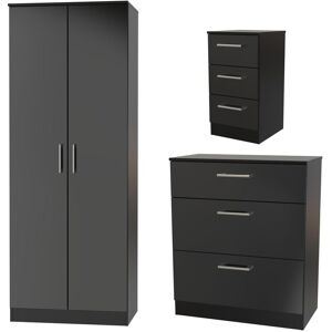 Swift Devon 3 Piece Bedroom Set (Wardrobe, Chest & Bedside) in Black Matt - Ready Assembled Black Swift Devon 3 Piece Bedroom Set (Wardrobe, Chest & Bedside) in Black Matt - Ready Assembled Black