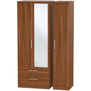 Ready Assembled 2 U Trent Triple Mirror Wardrobe with 2 Drawers (Ready Assembled) in Walnut Walnut Ready Assembled 2 U Trent Triple Mirror Wardrobe with 2 Drawers (Ready Assembled) in Walnut Walnut