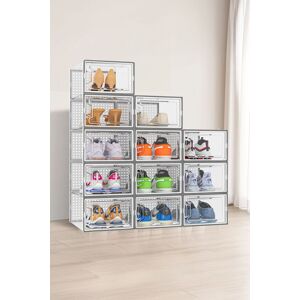 Neo 12 pcs Grey Large Shoe Storage Box Boxes Transparent Clear Plastic Stackable Organiser Grey Neo 12 pcs Grey Large Shoe Storage Box Boxes Transparent Clear Plastic Stackable Organiser Grey