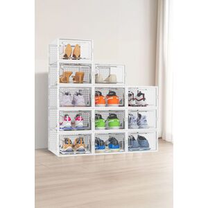 Neo 12 pcs White Large Shoe Storage Box Boxes Transparent Clear Plastic Stackable Organiser White Neo 12 pcs White Large Shoe Storage Box Boxes Transparent Clear Plastic Stackable Organiser White