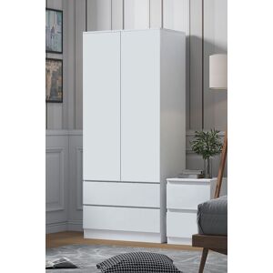 FWStyle White 2-Door Wardrobe with Drawers & Hanging Rail FWStyle White 2-Door Wardrobe with Drawers & Hanging Rail