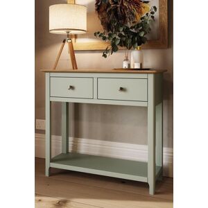 FWStyle Oak 2 Drawer Console Table Sage Green Large Oak Top Painted Finish Green FWStyle Oak 2 Drawer Console Table Sage Green Large Oak Top Painted Finish Green