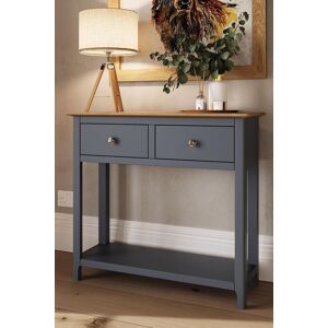 FWStyle Solid Oak 2 Drawer Console Table Graphite Blue Large Oak Top Painted Finish Blue FWStyle Solid Oak 2 Drawer Console Table Graphite Blue Large Oak Top Painted Finish Blue