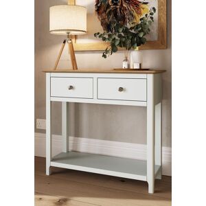 FWStyle Solid Oak 2 Drawer Console Table White Linen Large Oak Top Painted Finish White FWStyle Solid Oak 2 Drawer Console Table White Linen Large Oak Top Painted Finish White