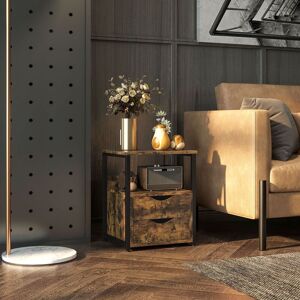 HOMCOM End Table Bedside Desk Slim Storage Cabinet with Shelf Rustic Brown Brown HOMCOM End Table Bedside Desk Slim Storage Cabinet with Shelf Rustic Brown Brown