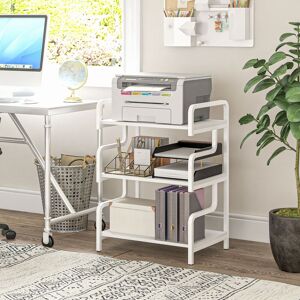HOMCOM 3-Tier Storage Shelves, Metal Shelving Unit, Industrial Printer Table for Home Office, Display Rack for Living Room in White White HOMCOM 3-Tier Storage Shelves, Metal Shelving Unit, Industrial Printer Table for Home Office, Display Rack for Living Room in White White