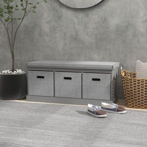 HOMCOM Shoe Bench with 3 Fabric Baskets, Shoe Storage Bench with Seat Cushion, Shoe Cabinet for Entryway, Hallway, Living Room, Bedroom in Grey Grey HOMCOM Shoe Bench with 3 Fabric Baskets, Shoe Storage Bench with Seat Cushion, Shoe Cabinet for Entryway, Hallway, Living Room, Bedroom in Grey Grey