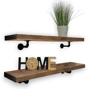 MKGT 2x Industrial Pipe Bracket Wooden Floating Shelves, Rustic Wall Decor (Walnut, 80cm) in Walnut Size: 2 Pack Walnut 2 Pack MKGT 2x Industrial Pipe Bracket Wooden Floating Shelves, Rustic Wall Decor (Walnut, 80cm) in Walnut Size: 2 Pack Walnut 2 Pack