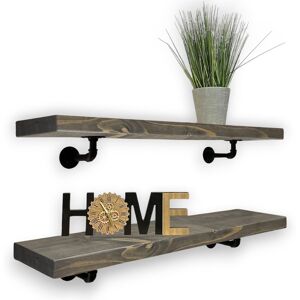 MKGT 2x Industrial Pipe Bracket Wooden Floating Shelves, Rustic Wall Decor (Driftwood Grey, 60cm) in Grey Size: 2 Pack Grey 2 Pack MKGT 2x Industrial Pipe Bracket Wooden Floating Shelves, Rustic Wall Decor (Driftwood Grey, 60cm) in Grey Size: 2 Pack Grey 2 Pack