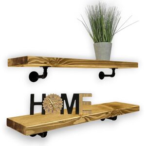 MKGT 2x Industrial Pipe Bracket Wooden Floating Shelves, Rustic Wall Decor (Dark Oak, 100cm) in Light Brown Size: 2 Pack Light Brown 2 Pack MKGT 2x Industrial Pipe Bracket Wooden Floating Shelves, Rustic Wall Decor (Dark Oak, 100cm) in Light Brown Size: 2 Pack Light Brown 2 Pack