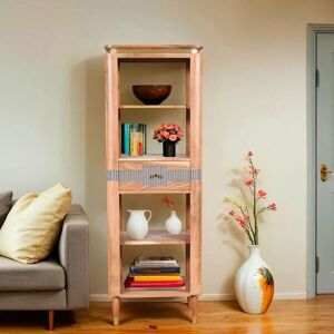 IH Design Alicia Acacia Wood 1 Drawers Slim Bookcase in Grey Grey IH Design Alicia Acacia Wood 1 Drawers Slim Bookcase in Grey Grey