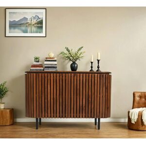 IH Design Carney Mango Wood Slatted Large 2 Doors Sideboard -Walnut in Brown Brown IH Design Carney Mango Wood Slatted Large 2 Doors Sideboard -Walnut in Brown Brown