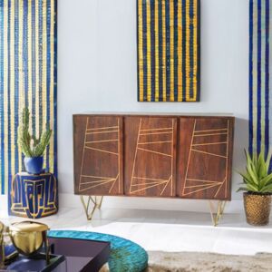 IH Design Large Sideboard with 3 Doors Deiondre Dark Mango in Brown Brown IH Design Large Sideboard with 3 Doors Deiondre Dark Mango in Brown Brown