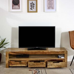 IH Design Bratton Mango Wooden Large TV Stand With 3 Drawers in Brown Brown IH Design Bratton Mango Wooden Large TV Stand With 3 Drawers in Brown Brown