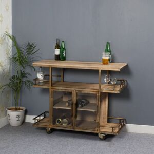IH Design Nolan Wood & Metal Bar Cart / Wine Trolley With Double Door Storage in Natural Natural IH Design Nolan Wood & Metal Bar Cart / Wine Trolley With Double Door Storage in Natural Natural