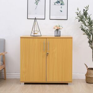 Moderna Storage Cabinet, Beech Wooden, 1 Shelf, Lockable 2 Door, Short Storage Cupboard in Brown Brown Moderna Storage Cabinet, Beech Wooden, 1 Shelf, Lockable 2 Door, Short Storage Cupboard in Brown Brown