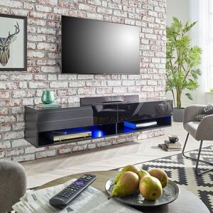 Moderna Black Gloss Wall Mounted TV Cabinet, 140cm Wide with LED Black Moderna Black Gloss Wall Mounted TV Cabinet, 140cm Wide with LED Black