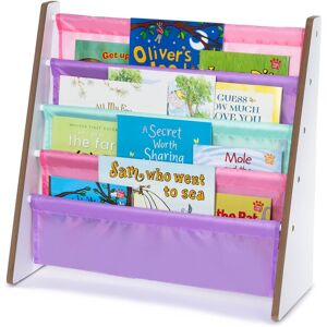LIVIVO 5-Tier Children Sling Bookcase with Fabric Shelves - Wooden Storage Rack in Pink Pink LIVIVO 5-Tier Children Sling Bookcase with Fabric Shelves - Wooden Storage Rack in Pink Pink
