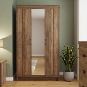 GFW Boston 3 Door Mirrored Wardrobe in Light Oak Light Oak GFW Boston 3 Door Mirrored Wardrobe in Light Oak Light Oak