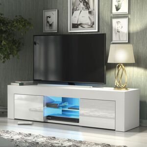 Creative Furniture Loom TV Unit 130cm - A Minimalist & Sophisticated Cabinet with Gloss Doors & LED Lights in White White Creative Furniture Loom TV Unit 130cm - A Minimalist & Sophisticated Cabinet with Gloss Doors & LED Lights in White White