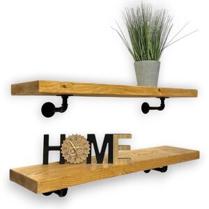 MKGT 2x Industrial Pipe Bracket Wooden Floating Shelves, Rustic Wall Decor (Rustic Pine, 110cm) in Brown Size: 2 Pack Brown 2 Pack MKGT 2x Industrial Pipe Bracket Wooden Floating Shelves, Rustic Wall Decor (Rustic Pine, 110cm) in Brown Size: 2 Pack Brown 2 Pack