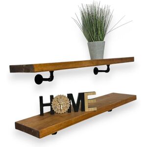 MKGT 2x Industrial Pipe Bracket Wooden Floating Shelves, Rustic Wall Decor (Tudor Oak, 100cm) in Brown Size: 1 Pack Brown 1 Pack MKGT 2x Industrial Pipe Bracket Wooden Floating Shelves, Rustic Wall Decor (Tudor Oak, 100cm) in Brown Size: 1 Pack Brown 1 Pack