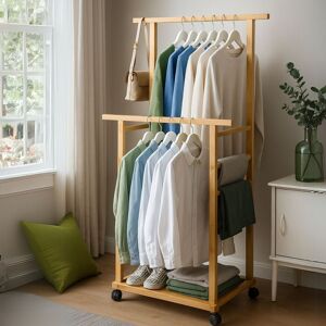 Rafaelo Mobilia Portable Wooden Clothes Rack Open Wardrobe with Shoe Storage in Light Brown Light Brown Rafaelo Mobilia Portable Wooden Clothes Rack Open Wardrobe with Shoe Storage in Light Brown Light Brown