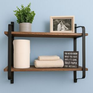 Rafaelo Mobilia Industrial 2 Tier Wooden Floating Shelf in Brown Brown Rafaelo Mobilia Industrial 2 Tier Wooden Floating Shelf in Brown Brown