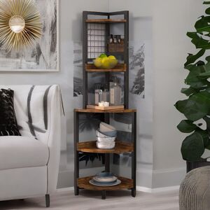 Rafaelo Mobilia Industrial Free-Standing 5 Tier Corner Shelf Rustic Brown Brown Rafaelo Mobilia Industrial Free-Standing 5 Tier Corner Shelf Rustic Brown Brown