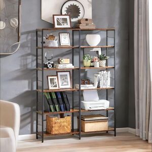 Rafaelo Mobilia 6 Tier Industrial Bookcase Large in Dark Brown Dark Brown Rafaelo Mobilia 6 Tier Industrial Bookcase Large in Dark Brown Dark Brown