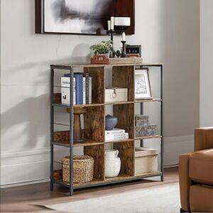 Rafaelo Mobilia 3 Tier Cube Storage Shelf With 9 Compartments Industrial Rustic in Dark Brown Dark Brown Rafaelo Mobilia 3 Tier Cube Storage Shelf With 9 Compartments Industrial Rustic in Dark Brown Dark Brown