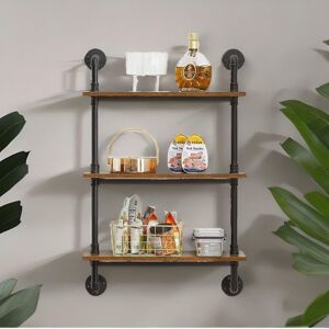 Rafaelo Mobilia Industrial Pipe Wall-Mounted 3 Tier Floating Shelves in Dark Brown Dark Brown Rafaelo Mobilia Industrial Pipe Wall-Mounted 3 Tier Floating Shelves in Dark Brown Dark Brown