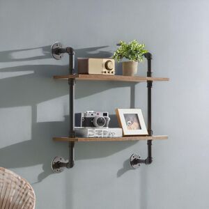 Rafaelo Mobilia Industrial Pipe Wall-Mounted 2 Tier Floating Shelves in Dark Brown Dark Brown Rafaelo Mobilia Industrial Pipe Wall-Mounted 2 Tier Floating Shelves in Dark Brown Dark Brown