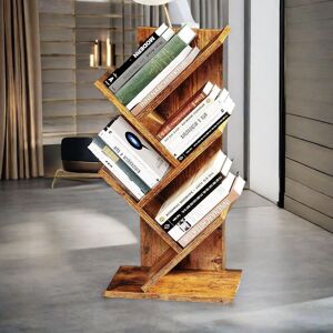 Rafaelo Mobilia 4 Tree Book Shelf Free-Standing Industrial Rustic Brown Brown Rafaelo Mobilia 4 Tree Book Shelf Free-Standing Industrial Rustic Brown Brown