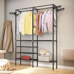 Pirlo Plush Heavy Duty Metal Clothes Rail Open Wardrobe in Black Black Pirlo Plush Heavy Duty Metal Clothes Rail Open Wardrobe in Black Black